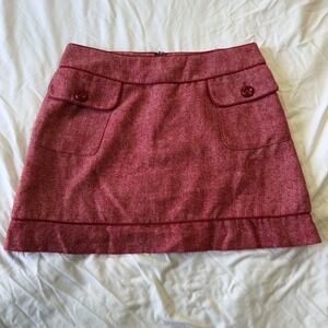 Y2K Tulle Red Herringbone Tweed Mini Skirt Button Accent Lined Women's Size L